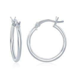 Plain Round Rhodium-plated Sterling Silver Hoop